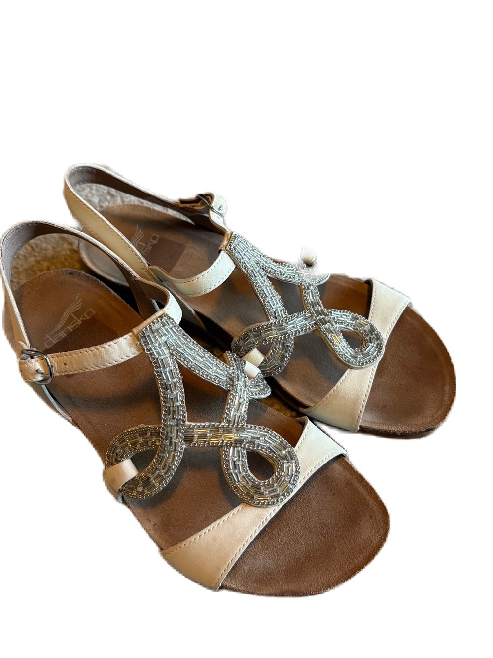 Dansko Ivory Beaded Women’s Sandals Reeta Sz 38 Leather Sequin Strappy